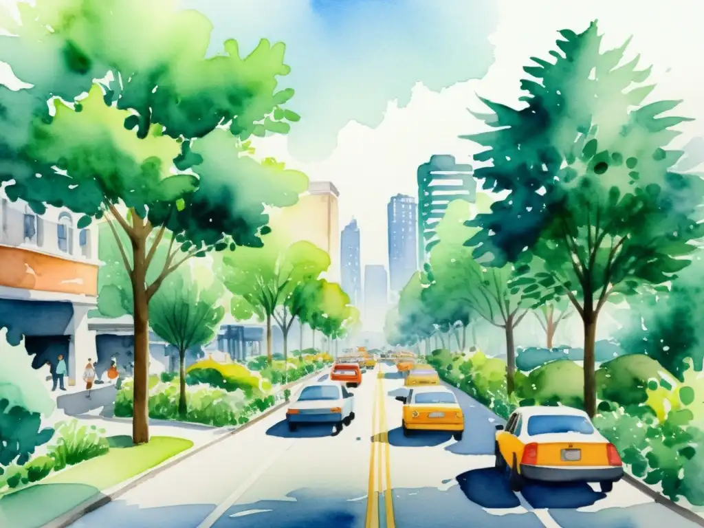 Contraste urbano: caos y paz en la ciudad Contraste entre el bullicio de la ciudad y la serenidad del parque ilustrando los efectos del ruido en el cerebro