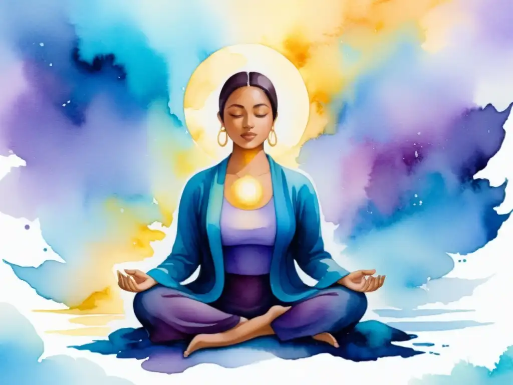 Meditación kabbalística: iluminación espiritual Expresión artística de contemplación Kabbalística para iluminación personal en acuarela serena y mística