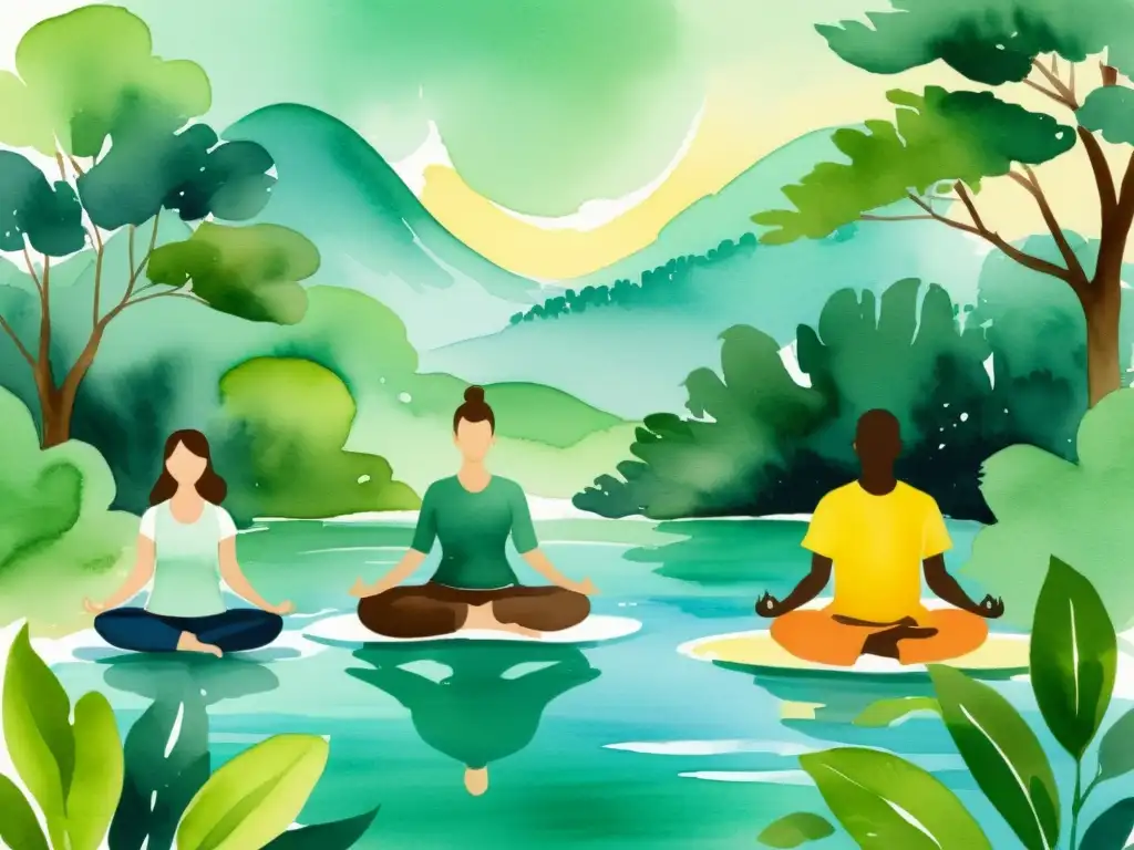 Yoga en la naturaleza: meditación activa Un grupo disfruta de retiros espirituales meditaciones activas al aire libre, en armonía con la naturaleza