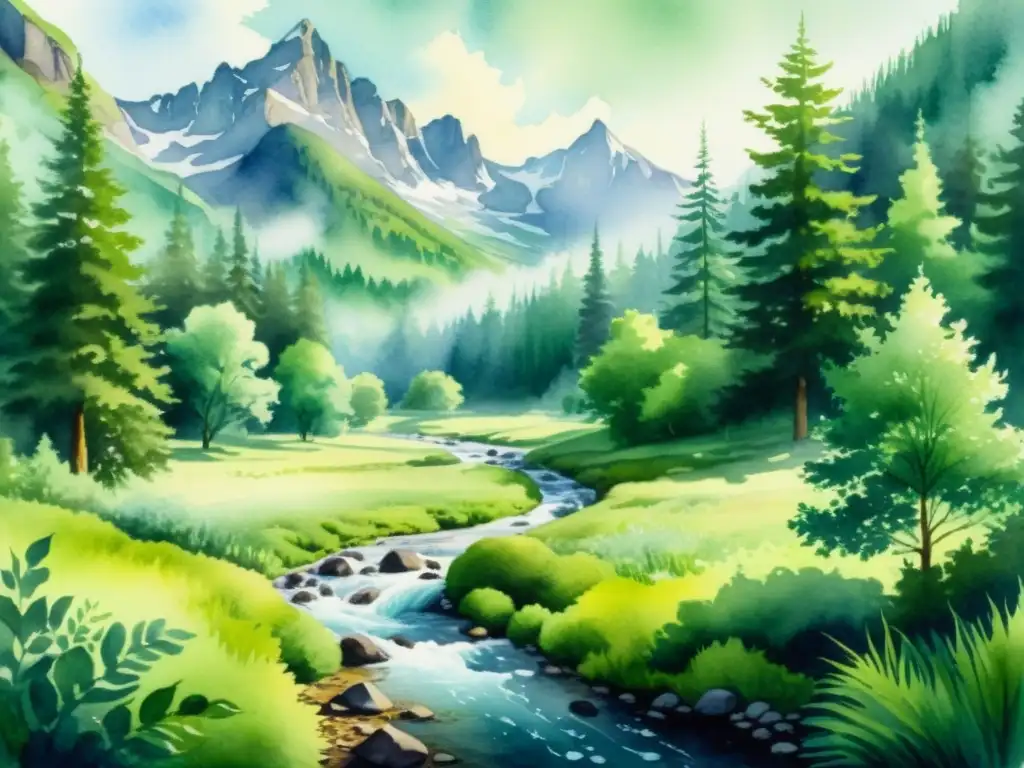 Imagen de un apacible claro en el bosque con arroyo cristalino