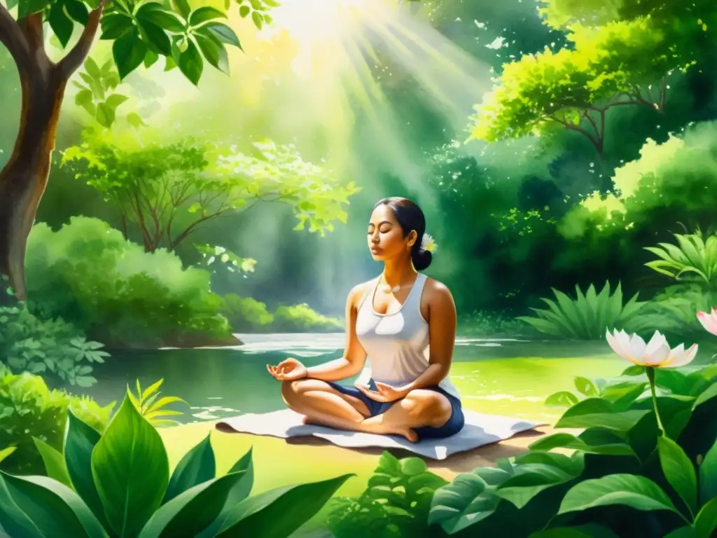 Meditación Vipassana entre la naturaleza Imagen de meditación Vipassana en la naturaleza, transmitiendo serenidad y paz interior