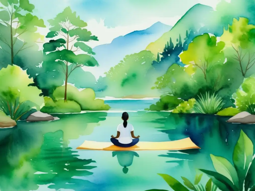 Líderes practicando mindfulness en la naturaleza Líderes practican mindfulness, reflejando presencia y empatía en tranquilo paisaje acuático