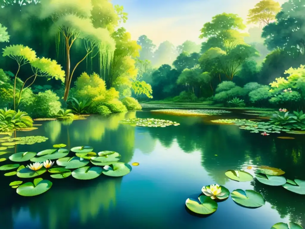 Un paisaje natural sereno con cascada, agua cristalina y vegetación exuberante