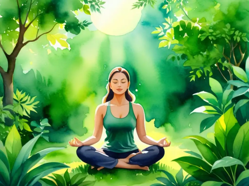Meditación en la naturaleza: conexión espiritual y serenidad Persona meditando en la naturaleza, conexión espiritual y ayuno intermitente práctica espiritual