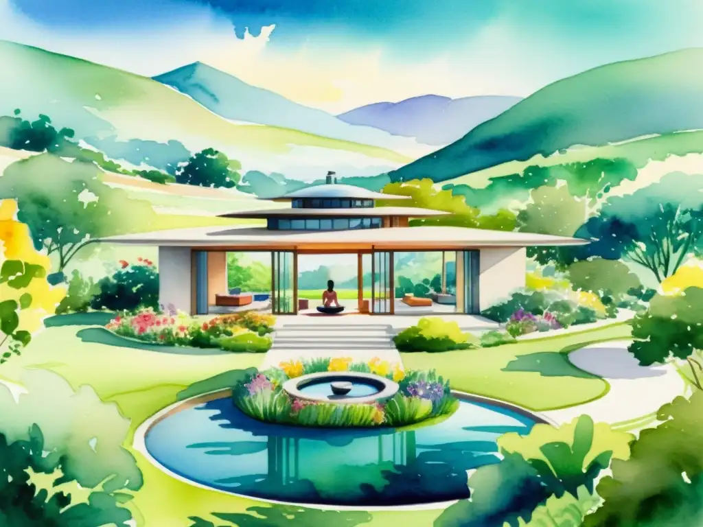 Retiro Futurista en Medio de la Naturaleza Un refugio futurista en medio de exuberantes colinas, con arquitectura moderna y jardines vibrantes