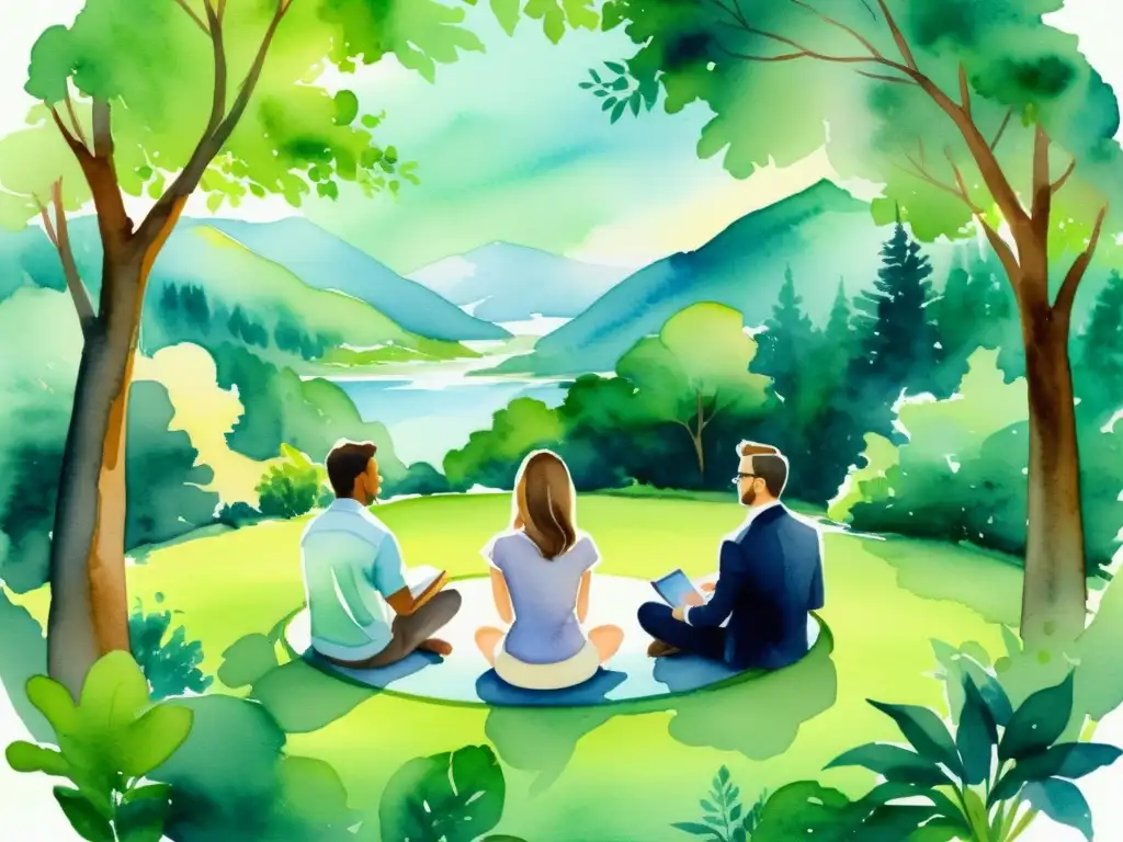 Retiro espiritual para empresarios: círculo de tranquilidad Un retiro espiritual para empresarios en un círculo de meditación en la naturaleza