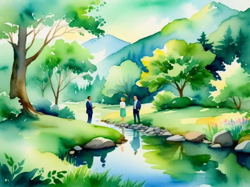 Retiro espiritual para líderes corporativos en la naturaleza Un retiro espiritual para empresarios en un entorno natural sereno, promoviendo la armonía y la reflexión