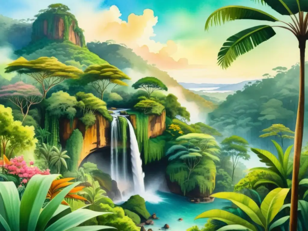 Retiro de yoga en la selva de Madagascar: serenidad entre naturaleza exuberante Retiro espiritual de yoga en Madagascar: un oasis de serenidad en la exuberante selva, con plataformas de yoga al aire libre entre palmeras y flores vibrantes