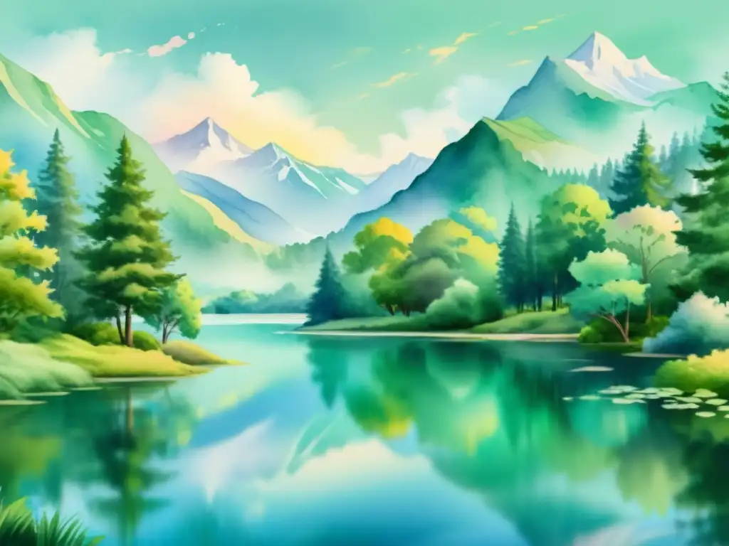Retiro virtual: meditación en paisaje sereno Retiro espiritual online silencioso en un paisaje sereno y tranquilo en acuarela