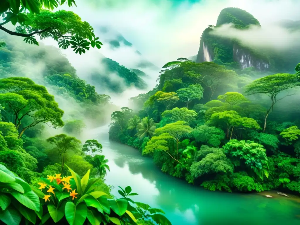 Selva exuberante: río sereno y exuberante vegetación Retiros chamánicos para salud emocional en exuberante selva tropical, río sereno y naturaleza vibrante