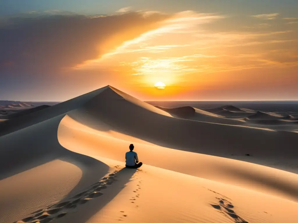 Desierto de Serenidad: Pintura en Acuarela Retiros espirituales en el desierto: Una pintura acuarela muestra un paisaje desértico expansivo con tonos cálidos y un cielo pastel