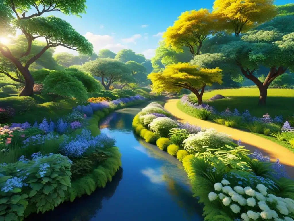 Jardín virtual sereno: oasis de paz y belleza Retiros espirituales virtuales personalizados en un santuario virtual sereno con jardines exuberantes, flores vibrantes y senderos serenos